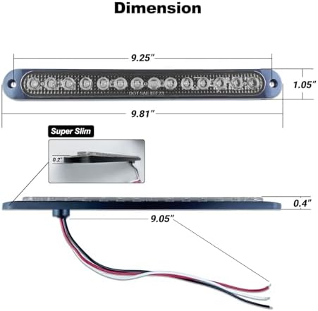 10" White Trailer LED Reverse Lights Bar Strip Truck Bed Backup Lights Rear Running Side Marker for Truck RV Aluminum Alloy Base, 15 LEDs 2Pcs