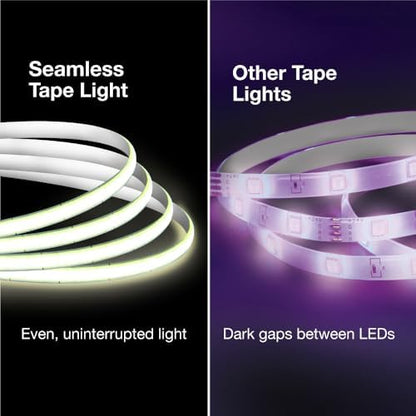 Feit Electric 16 ft LED COB Tape Light, 2950 Lumens Total, 3000K Bright White, Dimmable with Included Remote, Plug-in or Direct Wire Installation, Ultrathin Continuous Strip Lighting, TAPE192/COB/LED