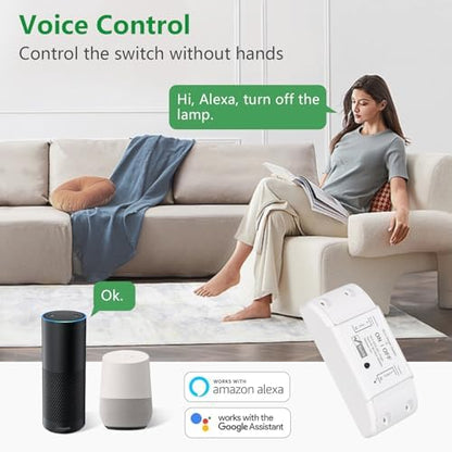 Wengart WiFi Relay Switch, Mini in-Wall Smart Module with Auto-Reconnection,10A Compact DIY Wireless Controller for Retrofitting Lights & Fans,Works with Alexa,Google Home & eWelink App, 2.4GHz White