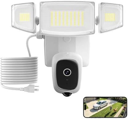iMaihom 2K Floodlight Camera with Plug-in Power Cable, 3000LM Security Outdoor Cam with Motion-Activated, Color Night Vision, 2-Way Audio, Siren, 24/7 Recording, IP65, 5G/2.4G WiFi, Works with Alexa