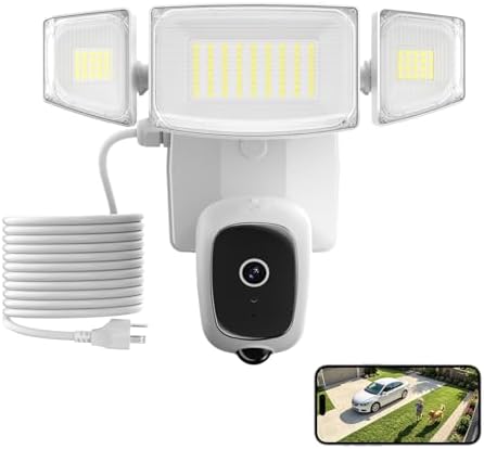 iMaihom 2K Floodlight Camera with Plug-in Power Cable, 3000LM Security Outdoor Cam with Motion-Activated, Color Night Vision, 2-Way Audio, Siren, 24/7 Recording, IP65, 5G/2.4G WiFi, Works with Alexa