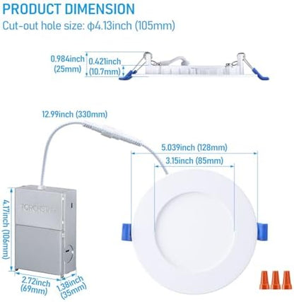 TORCHSTAR 12-Pack 4 Inch Ultra-Thin LED Recessed Light, CRI90 9W, 4000K