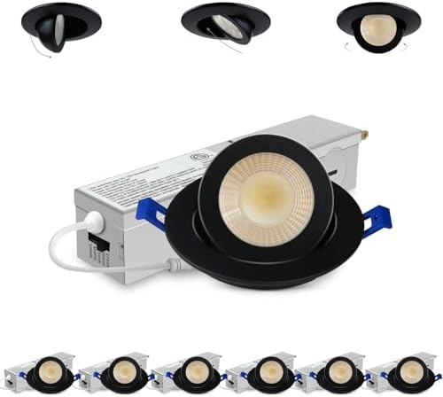 Adetu 6 Pack 2 Inch 5CCT Black Eyeball Gimbal LED Recessed Lighting