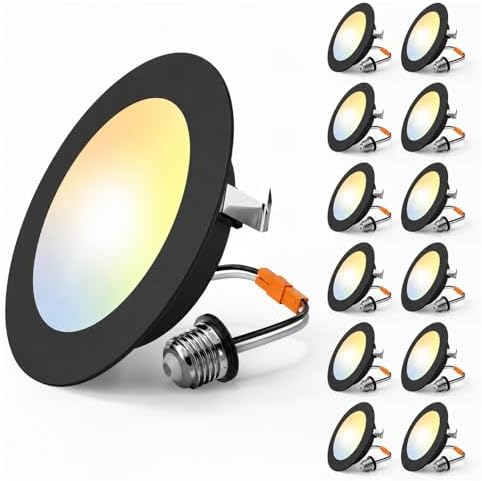 Amico Recessed Lighting 4 Inch, 12 Pack 5CCT Flat LED Can Lights, Black