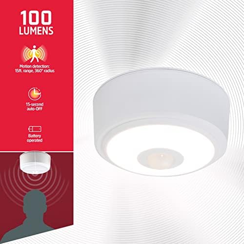 Energizer Motion Sensor Ceiling Light, Battery Operated, 100 Lumens