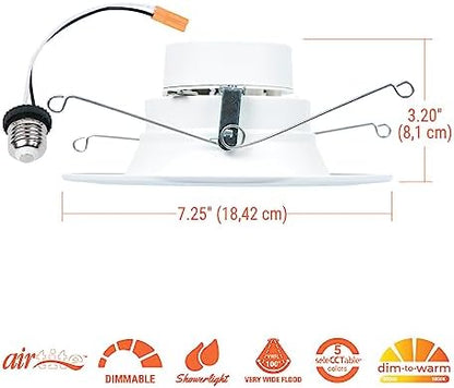 HALO RL 5/6 in LED Recessed Light Trim Selectable Color Temperature 2700K 3000K 3500K 4000K 5000K Dimmable Dim to Warm 600 Lumens Wet Location Indoor Outdoor Retrofit Downlight RL56069FSD2W1EWH