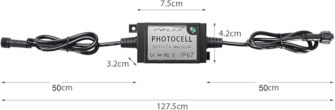 FVTLED LED Photocell DC/AC 12V PC Waterproof IP68 Max.load Power 60W Only for FVTLED Outdoor Light Switch Used