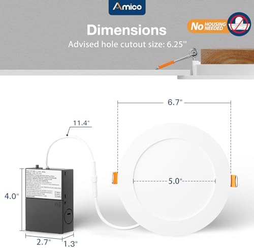Amico 36 Pack 6 Inch 5CCT Ultra-Thin LED Recessed Ceiling Light, 5CCT, 12W
