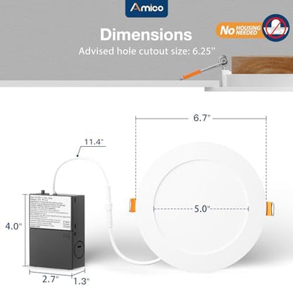 Amico 36 Pack 6 Inch 5CCT Ultra-Thin LED Recessed Ceiling Light, 5CCT, 12W