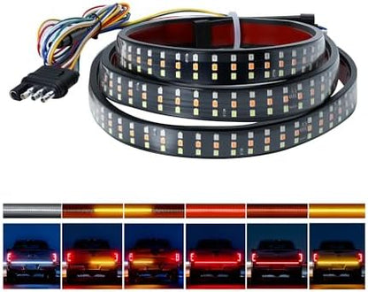60" Tailgate Light Bar - 432 LED Triple Row Strip with Red Brake/White Reverse/Yellow Turn Signals, Sequential Strobe Effects, Waterproof Silicone for Car Pickup SUV Trailers