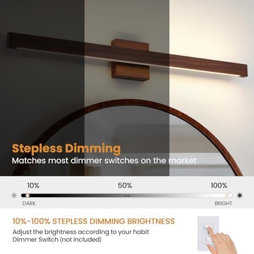 Modern Bathroom Light Fixtures Over Mirror, 32 Inch Brown Wood Finish Vanity Light Bar 26W Dimmable 5CCT LED Vanity Lights for Bathroom Wall Lighting Fixtures Over Mirror