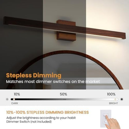 Modern Bathroom Light Fixtures Over Mirror, 32 Inch Brown Wood Finish Vanity Light Bar 26W Dimmable 5CCT LED Vanity Lights for Bathroom Wall Lighting Fixtures Over Mirror