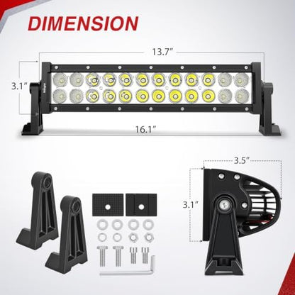 Nilight 13.5 Inch 72 W LED Light Bar with Yellow Black Covers
