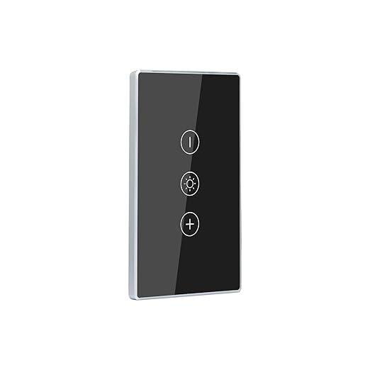 Smart Dimmer Switch,4.65 X 2.83 X 1.3 Inches,Aluminum Frame,Need Neutral Wire,2.4GHz,Tuya/Smart Life App/Alexa,2.5D Curved-Edge Tempered Glass Panel,Black
