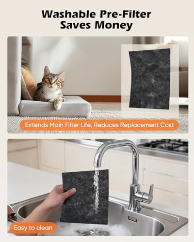 JVO Air Purifier for Pets Home - Covers 2400sq.ft Large Room, with Washable Filter & PM2.5 Display, Air Cleaner for Bedroom, Dorm, Office, Captures Pet Dander/Hair