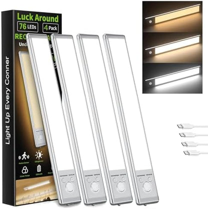 4 Pack Under Cabinet Lighting, 10in Rechargeable Motion Sensor Light Indoor