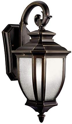 Kichler Salisbury 19.5" 1 Light Outdoor Wall Light with White Linen Glass in Rubbed Bronze,Bronze/Dark