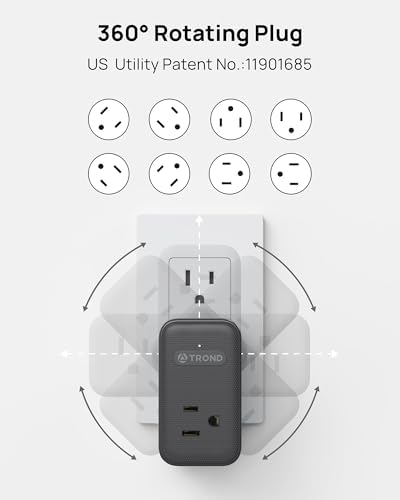 TROND Multi Plug Outlet Extender - 3 AC Outlet Adapter with Rotating Plug