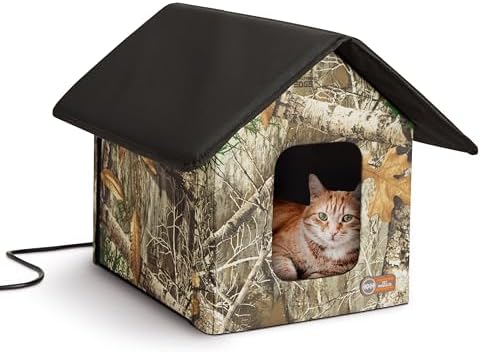K&H Heated Cat House, Outdoor Kitty Shelter, Safety Listed, 20W, Camo