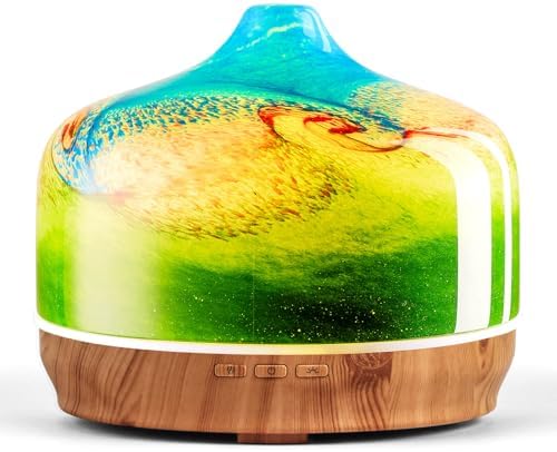 Porseme 500ml Glass Essential Oil Diffuser Aromatherapy Ultrasonic Cool Mist Humidifier 15-21 Running Hours Waterless Auto-Off Air Diffusers for Sleeping Yoga Working Spa(Blue Grass)