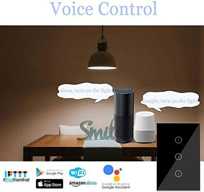 Jinvoo WiFi Wall Light Touch Panel Switch, 3 gang 2 way, Remote Control by Smart Phone,No Hub Required, AC 120V, works with Amazon Echo, Google Home, Black