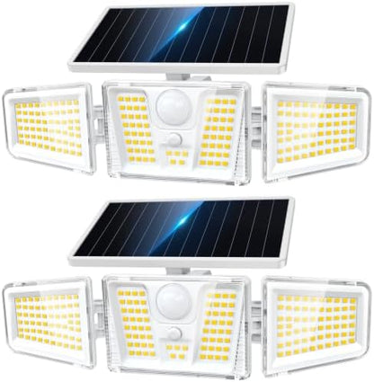 KOOPER Solar Flood Lights, 210 LED Motion Sensor Outdoor Lights, Solar Motion Lights Outdoor Waterproof, 3 Heads 300° Wide Angle Outdoor Security Lights for Yard Patio Garage Entryways, 2 Pack, White