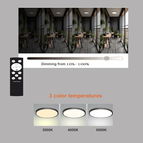 7in Motion Sensor Ceiling Light Indoor, 15W 1500LM, Black