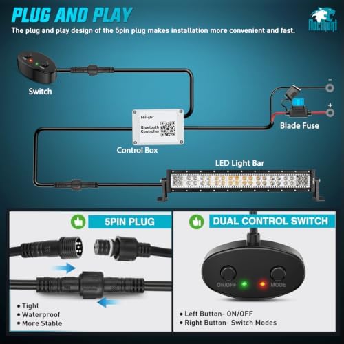 Nilight LED Light Bar 22" 120W RGB Halo Strip for Truck Pickup SUV