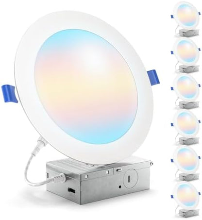 Sunco 6 Pack 7 Inch Slim Canless LED Recessed Lights, 5CCT, 13W