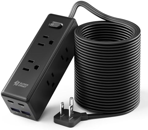 SUPERDANNY 25Ft Extension Cord with Multiple Outlets, Flat Plug Power Strip