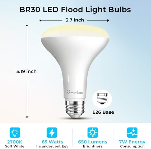 GvvooHome 18 Pack BR30 LED Flood Light Bulbs, 7W (65W Equivalent), 2700K Soft White, 650 Lumens, E26 Base, Dimmable, Indoor Recessed Can Lighting for Living Room, Bedroom, Kitchen