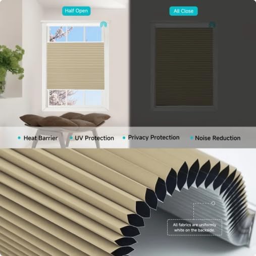 Motorized Top Down Bottom Up Cellular Shades with Remote, Custom Cordless Smart Honeycomb Blinds, Automatic Electric Blackout Window Blinds Work with Alexa Google for Home Office, Light Brown
