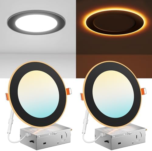 Amico 2 Pack 6 Inch LED Recessed Light with Night Light, 5CCT, Black