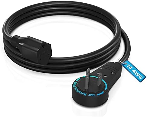 Maximm 3 Ft 360 Rotating Flat Plug Extension Cord, 14 AWG, Black, UL