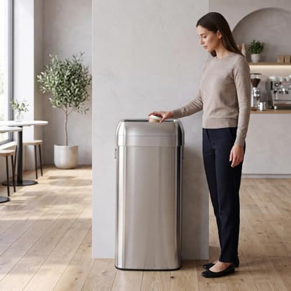 iTouchless 30 Gallon 114L Oval Open Top Stainless Steel Extra-Large Commercial Trash Can with Wheels, 2 AbsorbX Odor Filters | ADA Compliant Bin for Restaurant Restroom Hotel Office Healthcare Retail