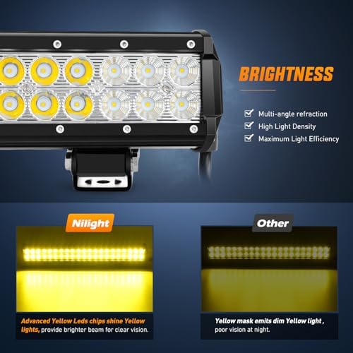 Nilight LED Light Bar 20 Inch 126W Spot Flood Combo Yellow Beam