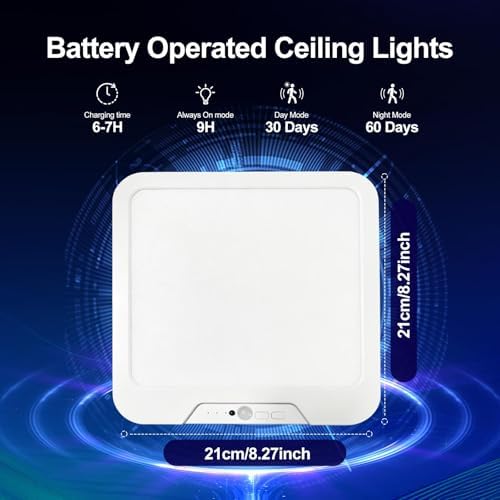 Rechargeable Motion Sensor Ceiling Light with Remote,Square-8.27in,1 Pack