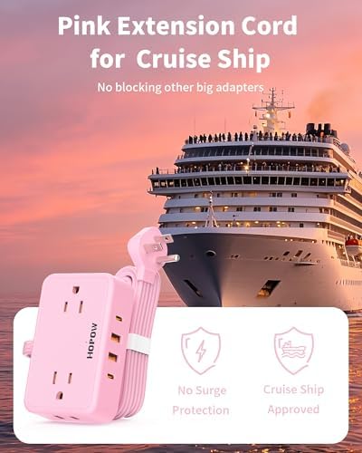 HOPOW Pink Extension Cord, 6 FT Flat Plug Power Strip, 4AC&2A2C, 1625W/13A
