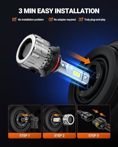 SEALIGHT 9012 LED Bulbs, 70000LM 6500K Cool White Bulbs, IP68 Waterproof, 9012 Bulbs with 15000RPM Cooling Fan, 70,000HRS+ Lifespan, 1:1 Size Plug N Play, Pack of 2