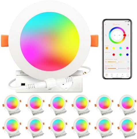 MELPO Smart Recessed Lighting 4 Inch Work with Alexa & Siri，12W 1100LM Recessed Ceiling Light 2700K-5700K，16 Million Colors，Music Sync, DIY Scenes, DIY Flash, LED Downlight with Junction Box，12 Pack