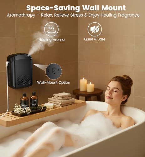 Waterless Essential Oil Diffuser with 2 x 100ML Oils, 3000 Sq.Ft Coverage for Large Home Hotel Office, 400ml Cold Air Scent Machine, Bluetooth App Control, Quiet Aroma Diffuser Wall Mount