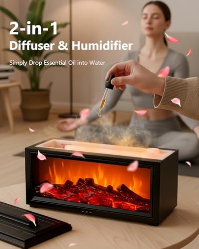 Essential Oil Diffuser, 7-Color Fireplace Flame Aromatherapy Humidifier
