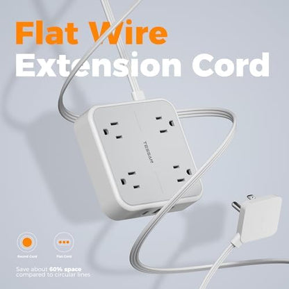 TESSAN Surge Protector Flat Extension Cord 25Ft, Flat Plug Power Strip