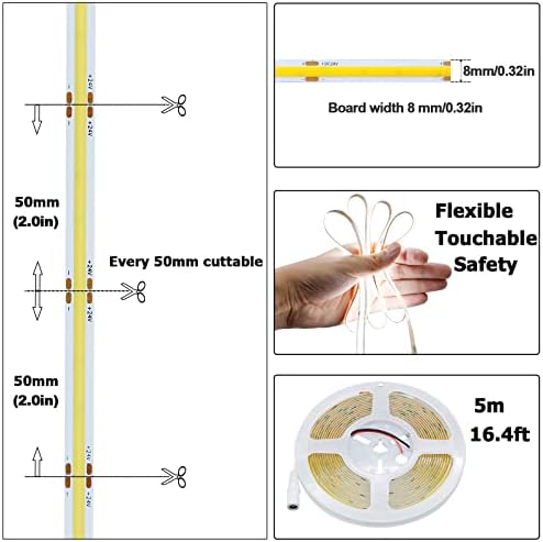 24V COB LED Strip Light Cool White 6000K 2400LEDs 16.4ft/5M 4500lm
