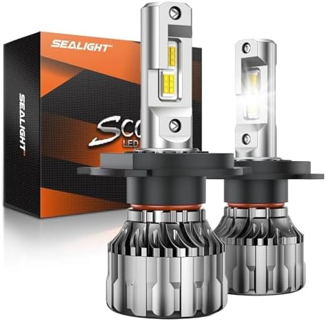 SEALIGHT 70000LM Super Bright H4 Bulbs, 6500K Cool White Fog Bulbs, 70000+ Hours Lifespan Powersport Bulbs with 15000RPM Cooling Fan, Plug-N-Play, Pack of 2