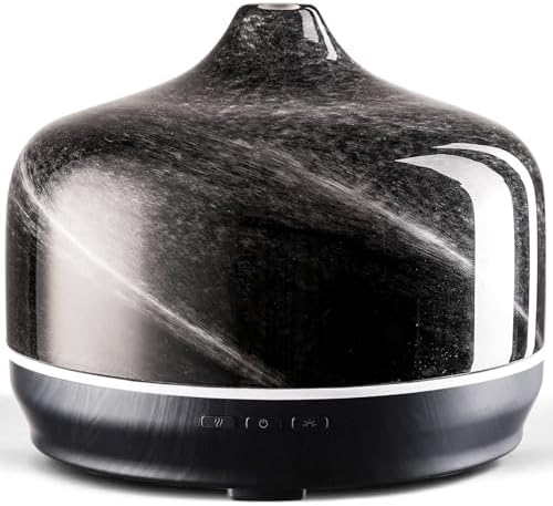 Porseme 500ml Glass Essential Oil Diffuser Aromatherapy Ultrasonic Cool Mist Humidifier 15-21 Running Hours Waterless Auto-Off Air Diffusers for Sleeping Yoga Working Spa(Obsidian)