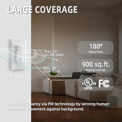 ECOELER Motion Sensor Light Switch, Single Pole No Neutral Wire Wall Switch