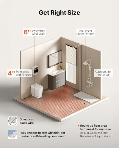 VEVOR 200 sqft Underfloor Heating Cable Kit, 240V Electric Radiant Heated Floor System, with Smart Control Thermostat & Alarm, Easy Installation for Tile, Stone, Vinyl, Home Improvement