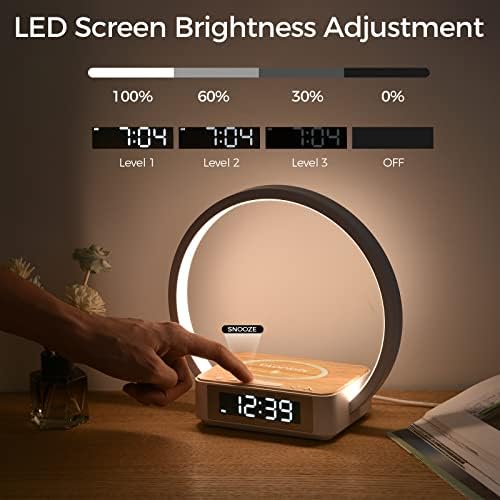 Desk Lamp with Alarm Clock Qi Wireless Charger, Touch Lamp for bedroom
