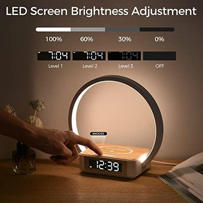Desk Lamp with Alarm Clock Qi Wireless Charger, Touch Lamp for bedroom